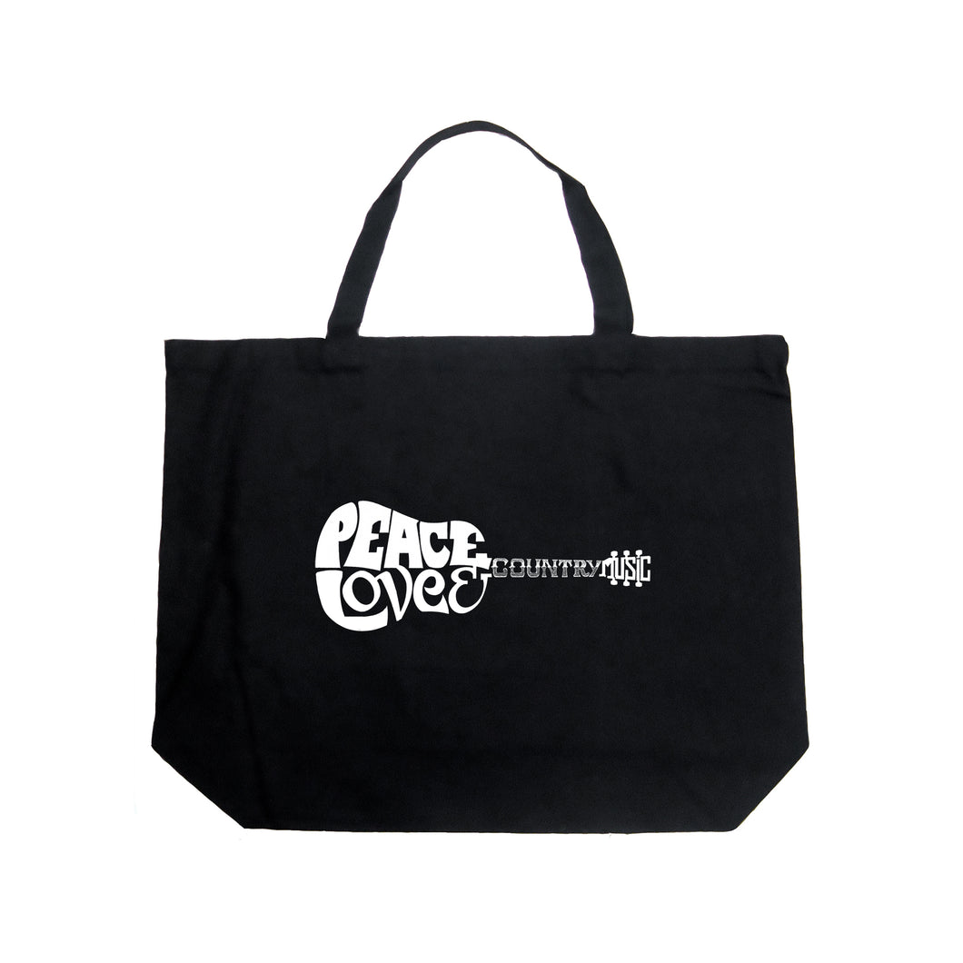Peace Love Country  - Large Word Art Tote Bag