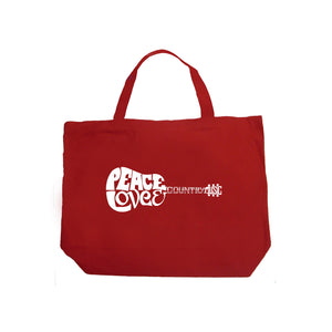 Peace Love Country  - Large Word Art Tote Bag