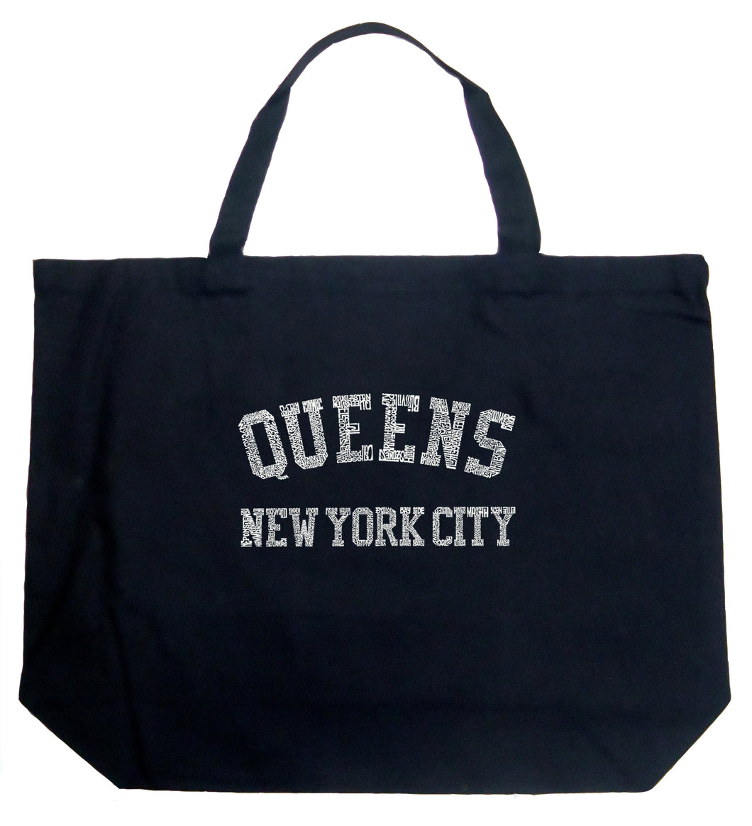 POPULAR NEIGHBORHOODS IN QUEENS, NY - Large Word Art Tote Bag