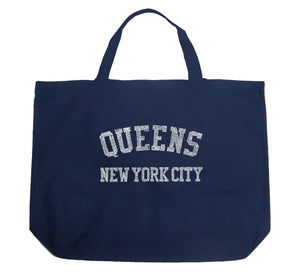 POPULAR NEIGHBORHOODS IN QUEENS, NY - Large Word Art Tote Bag