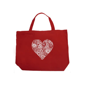 Heart Flowers  - Large Word Art Tote Bag