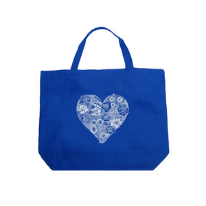 Heart Flowers  - Large Word Art Tote Bag