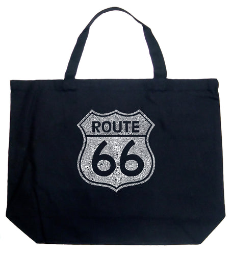 CITIES ALONG THE LEGENDARY ROUTE 66 - Large Word Art Tote Bag