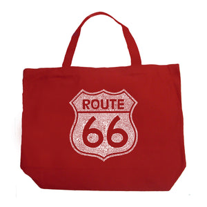 CITIES ALONG THE LEGENDARY ROUTE 66 - Large Word Art Tote Bag