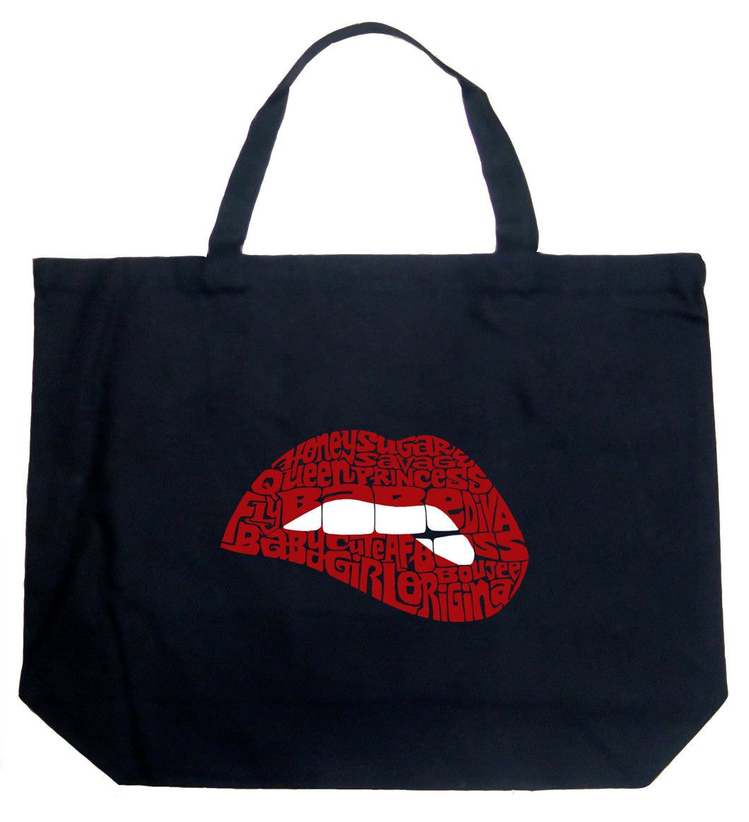 Savage Lips - Large Word Art Tote Bag