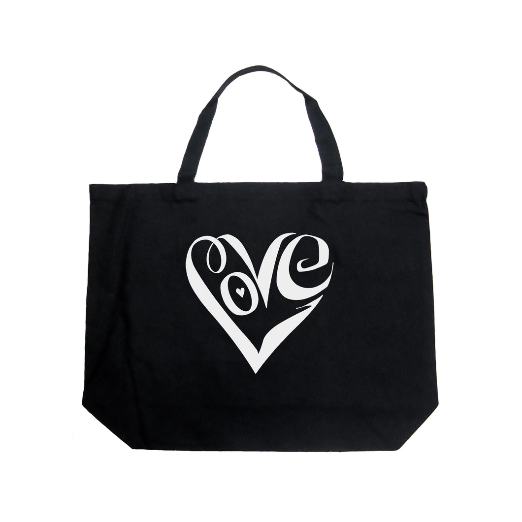 Script Love Heart  - Large Word Art Tote Bag