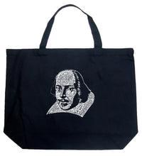 Load image into Gallery viewer, THE TITLES OF ALL OF WILLIAM SHAKESPEARE&#39;S COMEDIES &amp; TRAGEDIES - Large Word Art Tote Bag