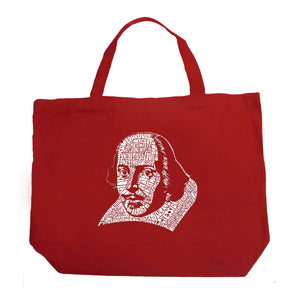 THE TITLES OF ALL OF WILLIAM SHAKESPEARE'S COMEDIES & TRAGEDIES - Large Word Art Tote Bag