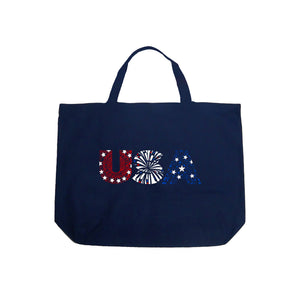 USA Fireworks - Large Word Art Tote Bag