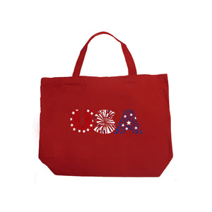 USA Fireworks - Large Word Art Tote Bag