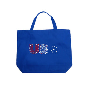 USA Fireworks - Large Word Art Tote Bag