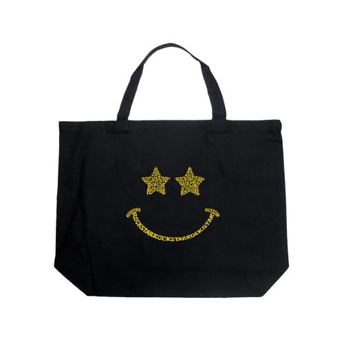Rockstar Smiley  - Large Word Art Tote Bag