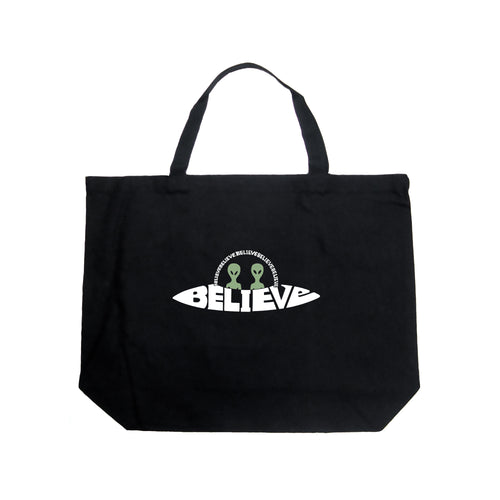 Believe UFO - Large Word Art Tote Bag