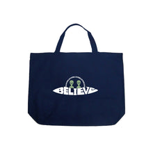 Load image into Gallery viewer, Believe UFO - Large Word Art Tote Bag