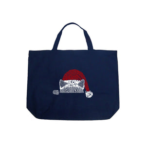 Christmas Peeking Cat - Large Word Art Tote Bag