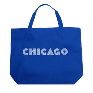 CHICAGO NEIGHBORHOODS - Large Word Art Tote Bag