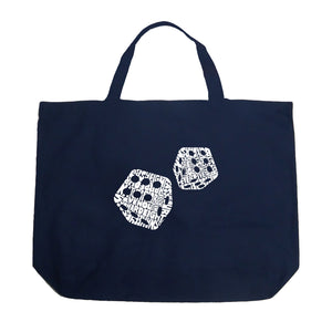 DIFFERENT ROLLS THROWN IN THE GAME OF CRAPS - Large Word Art Tote Bag