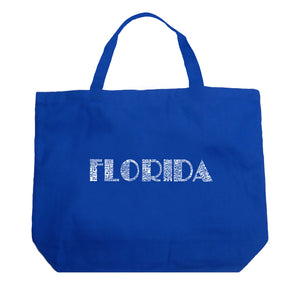 POPULAR CITIES IN FLORIDA - Large Word Art Tote Bag