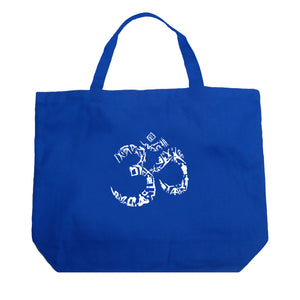 THE OM SYMBOL OUT OF YOGA POSES - Large Word Art Tote Bag