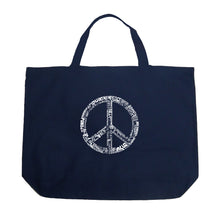 Load image into Gallery viewer, THE WORD PEACE IN 77 LANGUAGES - Large Word Art Tote Bag