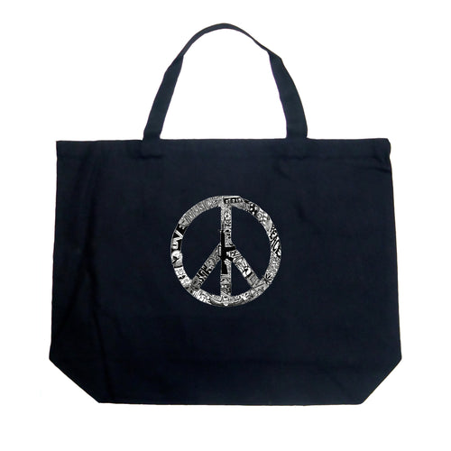 PEACE, LOVE, & MUSIC - Large Word Art Tote Bag