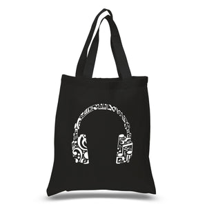 Music Note Headphones - Small Word Art Tote Bag