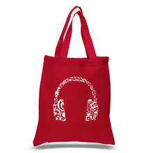 Load image into Gallery viewer, Music Note Headphones - Small Word Art Tote Bag