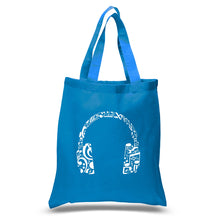 Load image into Gallery viewer, Music Note Headphones - Small Word Art Tote Bag