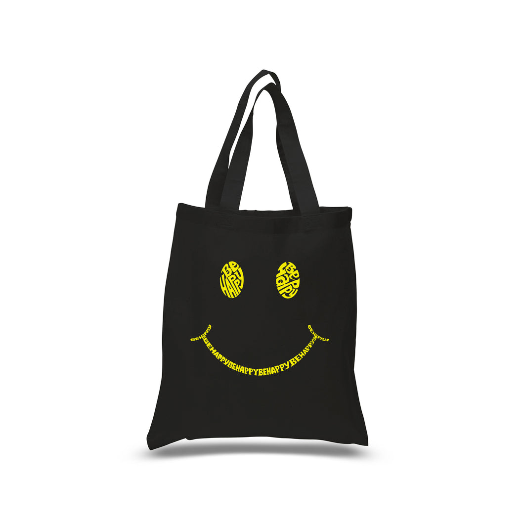 Be Happy Smiley Face  - Small Word Art Tote Bag