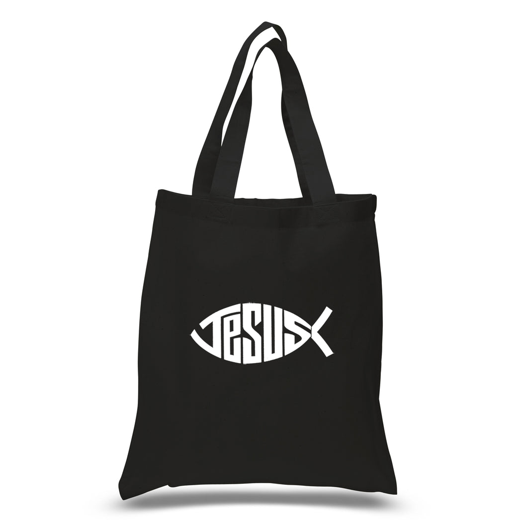 Christian Jesus Name Fish Symbol - Small Word Art Tote Bag