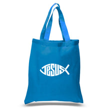 Load image into Gallery viewer, Christian Jesus Name Fish Symbol - Small Word Art Tote Bag