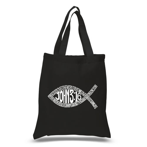 John 3:16 Fish Symbol - Small Word Art Tote Bag