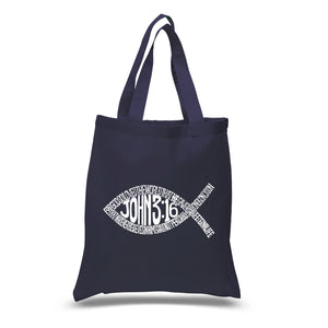 John 3:16 Fish Symbol - Small Word Art Tote Bag