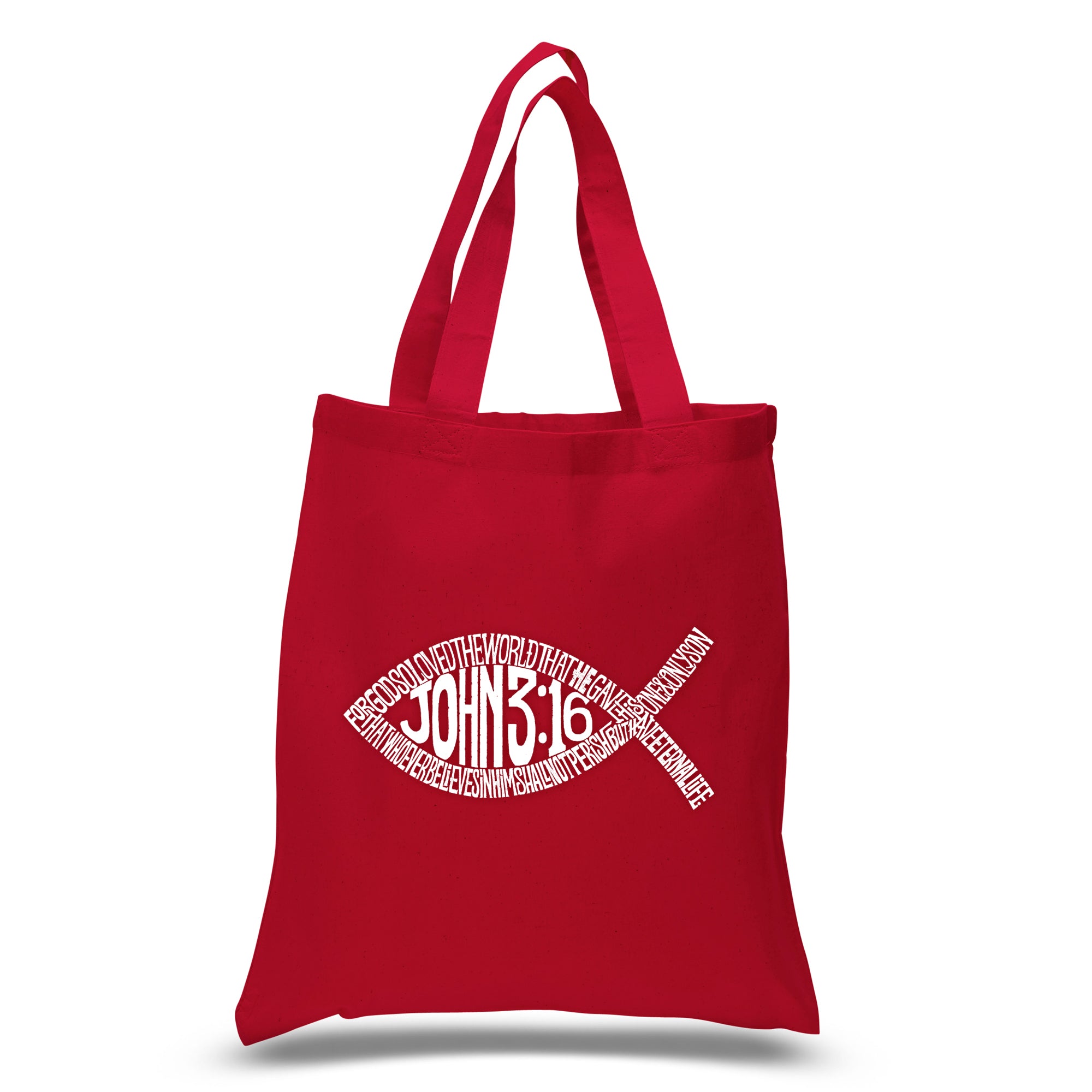 LA Pop Art Small Word Art Tote Bag - John 3:16 Fish Symbol