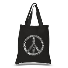 Load image into Gallery viewer, PEACE, LOVE, &amp; MUSIC - Small Word Art Tote Bag