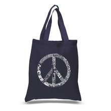 Load image into Gallery viewer, PEACE, LOVE, &amp; MUSIC - Small Word Art Tote Bag