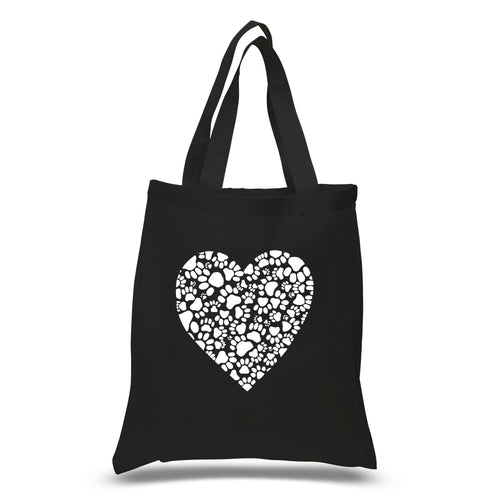 Paw Prints Heart  - Small Word Art Tote Bag