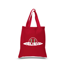 Load image into Gallery viewer, Believe UFO - Small Word Art Tote Bag