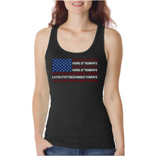 Load image into Gallery viewer, Land of the Free American Flag  - Women&#39;s Word Art Tank Top