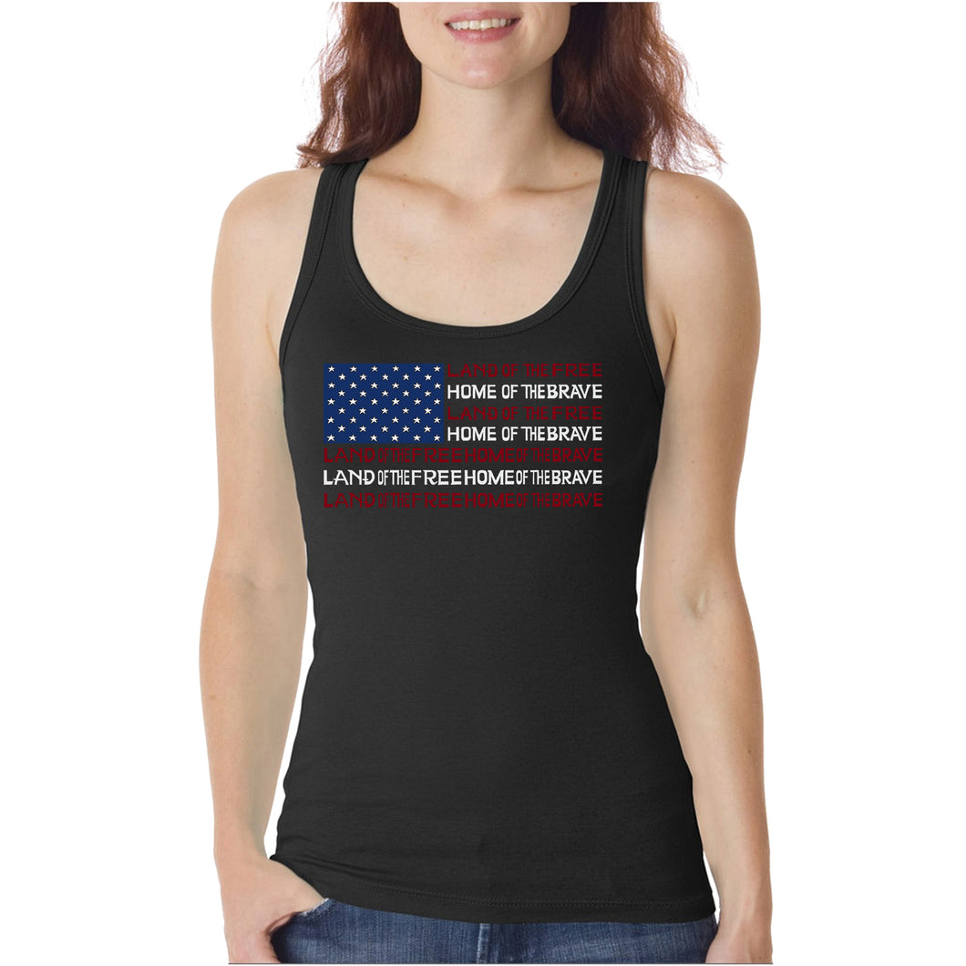 Land of the Free American Flag  - Women's Word Art Tank Top