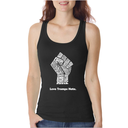 Love Trumps Hate Fist  - Women's Word Art Tank Top