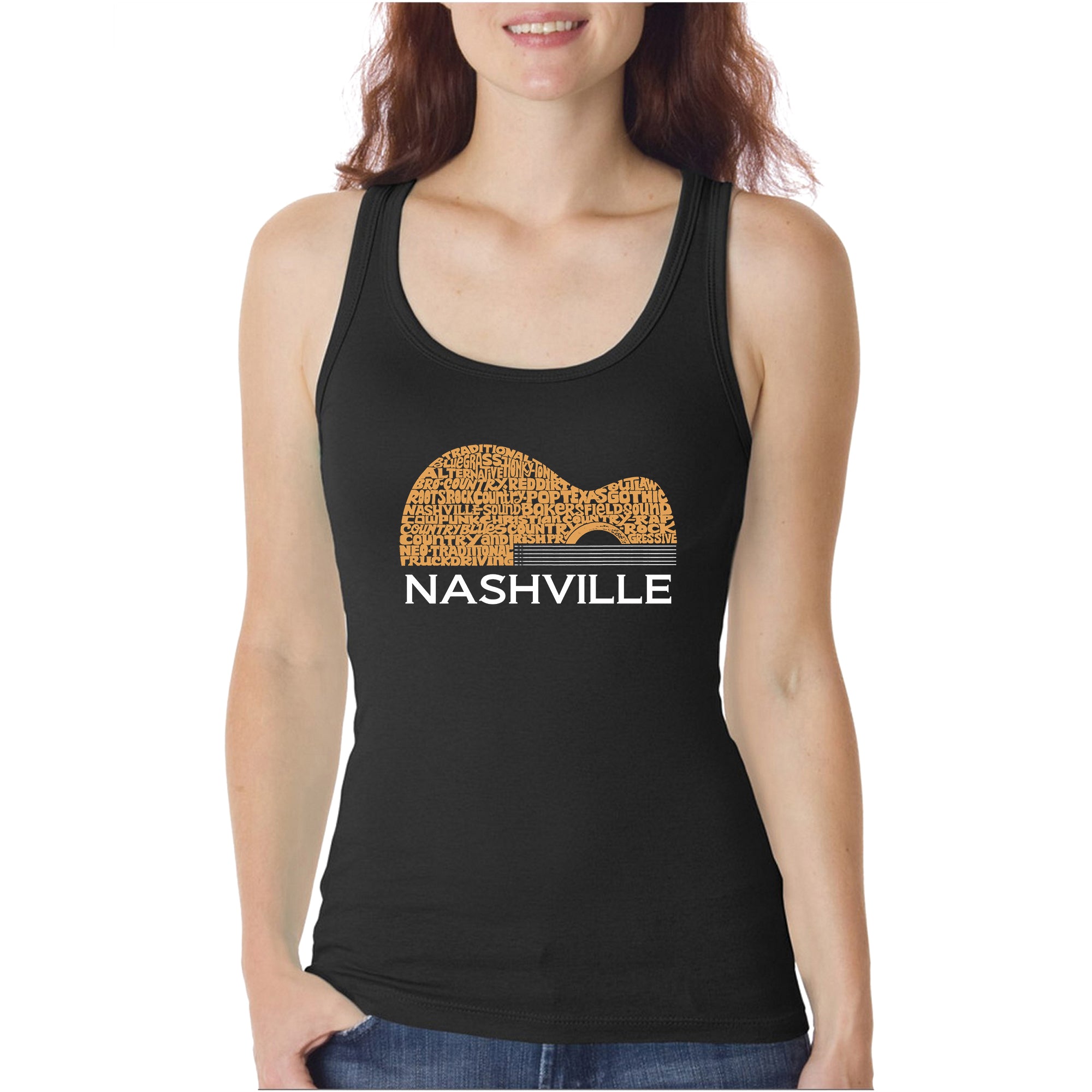 Womens Nashville Words Black Graphic Tee