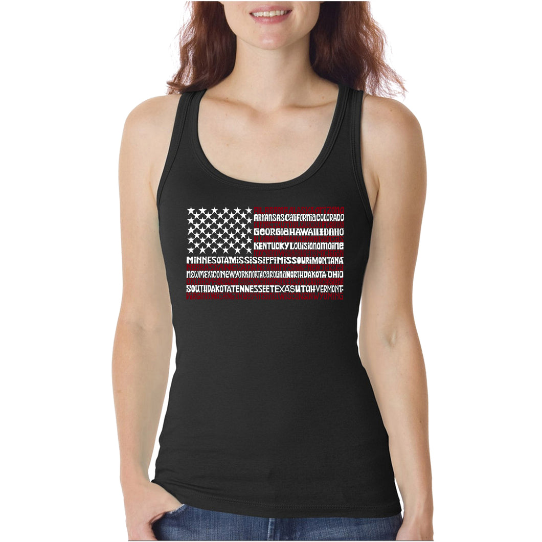 50 States USA Flag  - Women's Word Art Tank Top