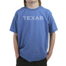 Load image into Gallery viewer, THE GREAT CITIES OF TEXAS - Boy&#39;s Word Art T-Shirt
