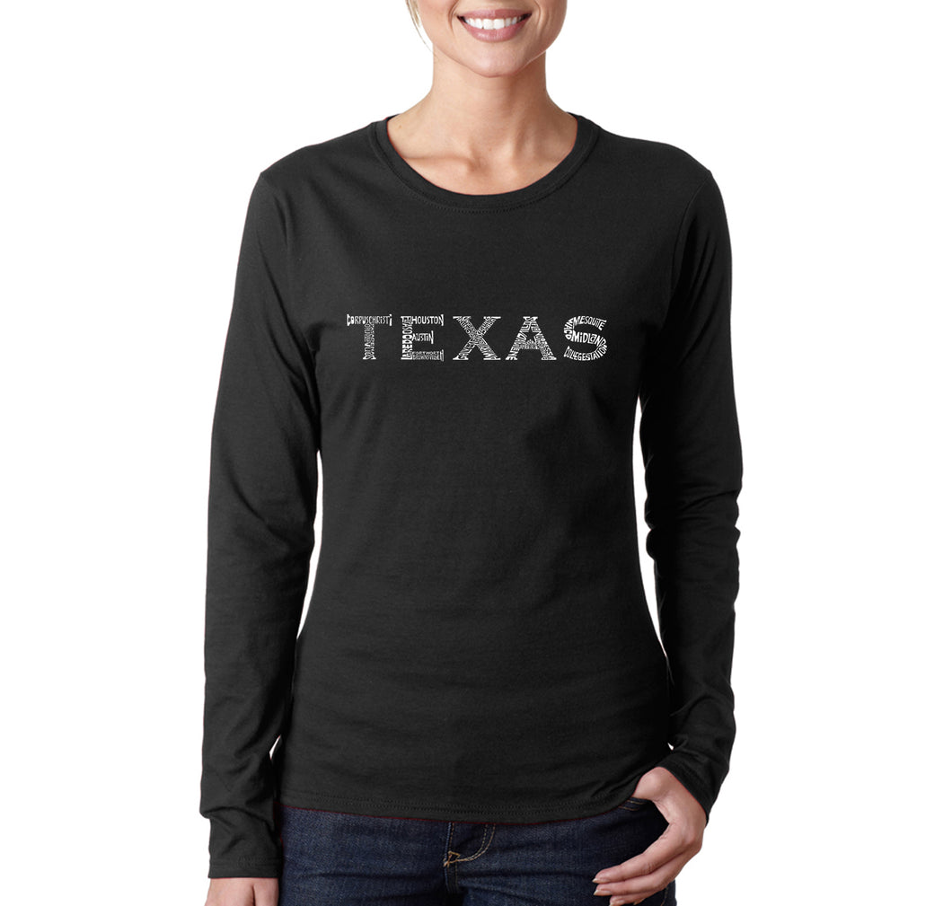 THE GREAT CITIES OF TEXAS - Women's Word Art Long Sleeve T-Shirt