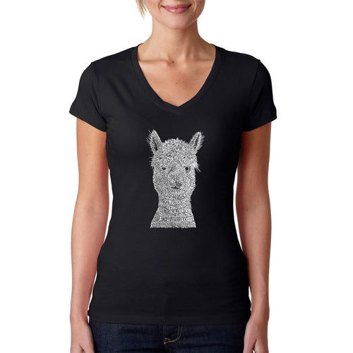 Alpaca - Women's Word Art V-Neck T-Shirt