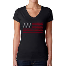 Load image into Gallery viewer, USA Flag  - Women&#39;s Word Art V-Neck T-Shirt
