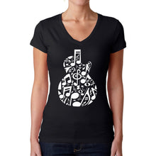 Load image into Gallery viewer, Music Notes Guitar - Women&#39;s Word Art V-Neck T-Shirt