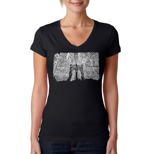 Brooklyn Bridge - Women's Word Art V-Neck T-Shirt