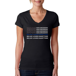Blue Lives Matter - Women's Word Art V-Neck T-Shirt